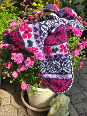 Sonoma Goods For Life Fair Isle Slipper Socks Pink Purple Fleece Lined Size 4-10